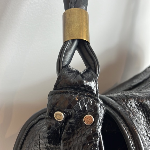 R&Y Augousti Large Black Python Snakeskin Shoulder Bag with Brass Hardware - Picture 11 of 17